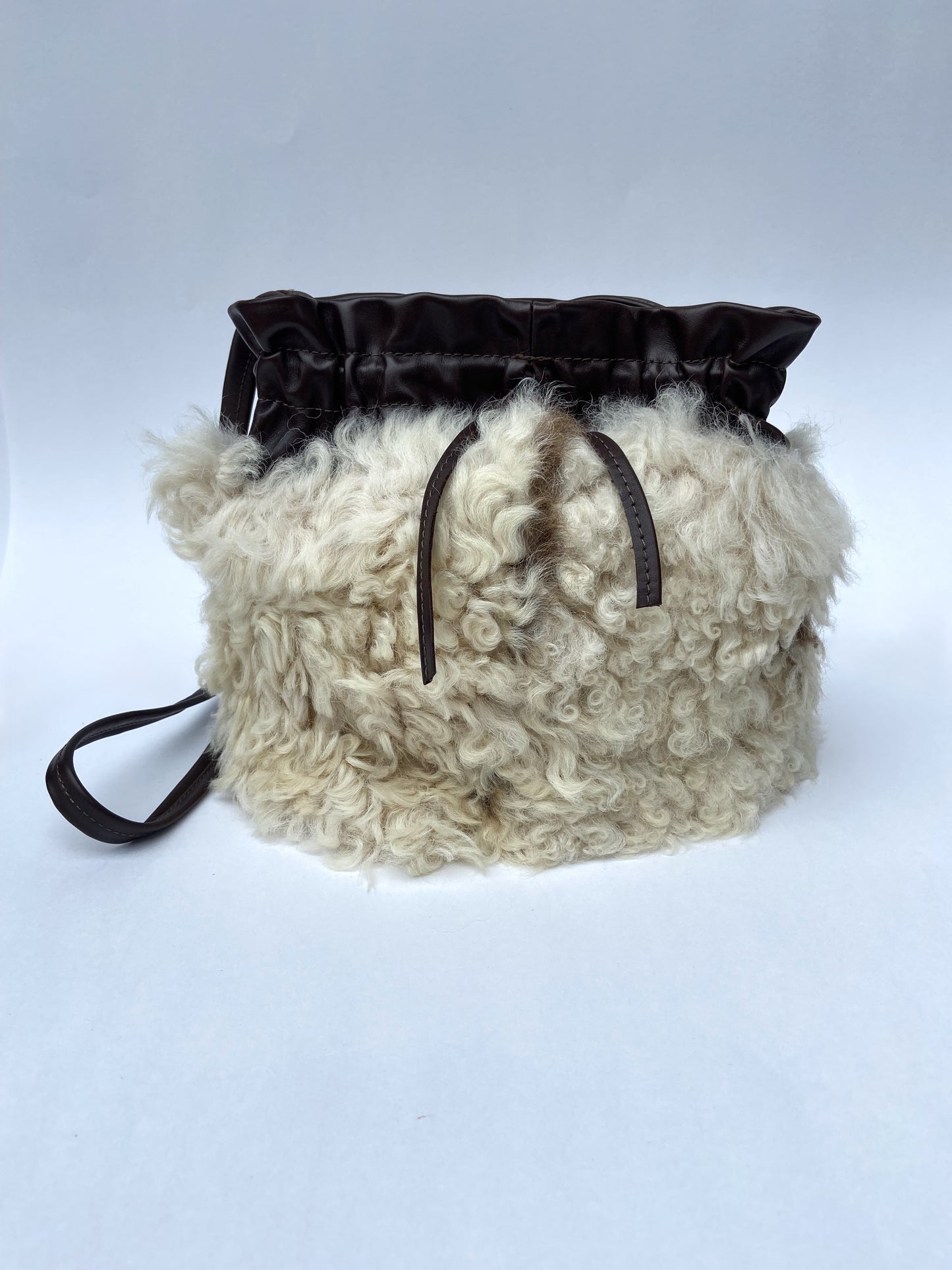 Leather and Real Curly Hair Sheep Fur Shoulder Bag