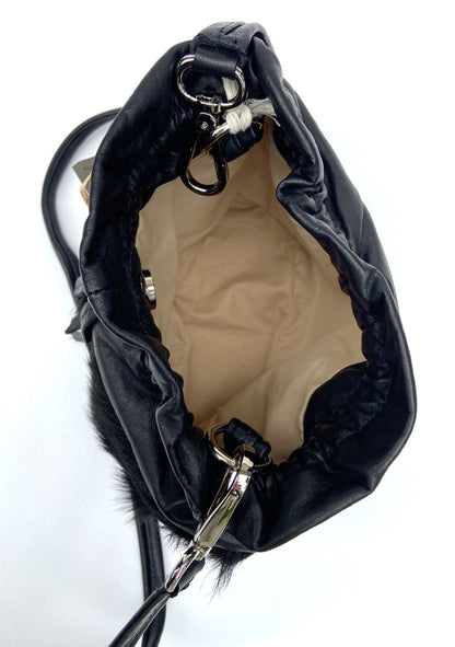 Leather and Cow Hide Shoulder Bag- All Black