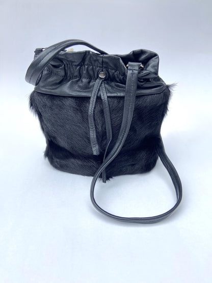 Leather and Cow Hide Shoulder Bag- All Black