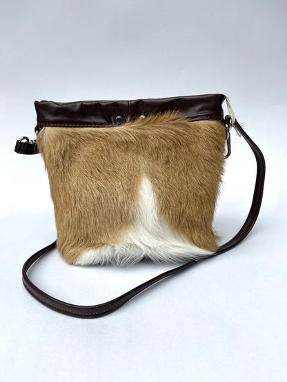 Dark Brown Leather and Real Brown/White Cow Hide Shoulder Bag