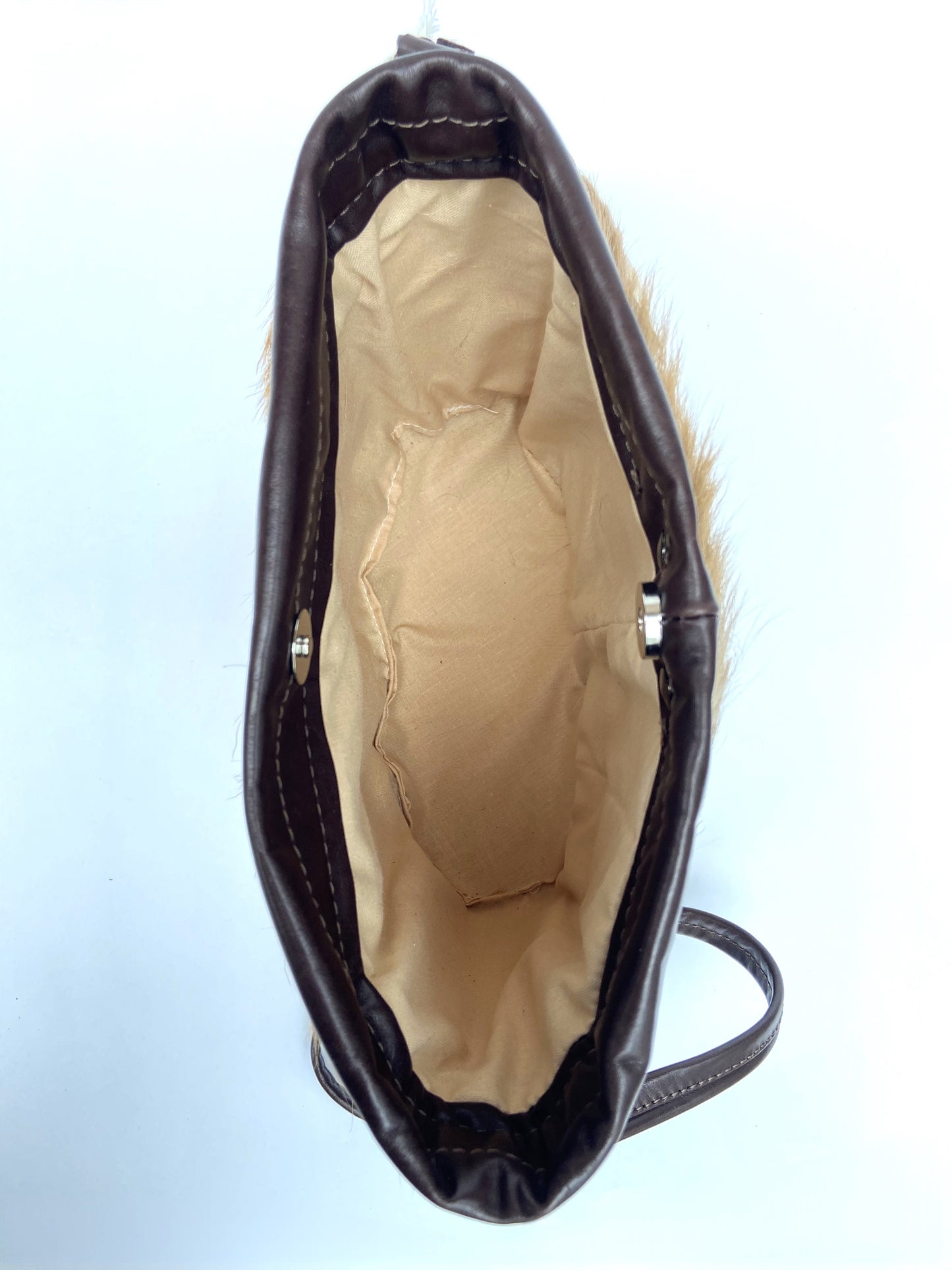 Dark Brown Leather and Real Brown/White Cow Hide Shoulder Bag