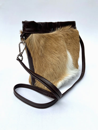 Dark Brown Leather and Real Brown/White Cow Hide Shoulder Bag