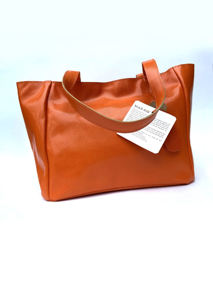 Large Leather Designer Tote (Radiant Orange)