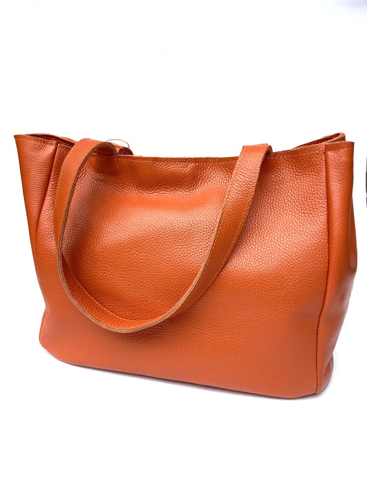 Large Leather Designer Tote (Pure Orange)