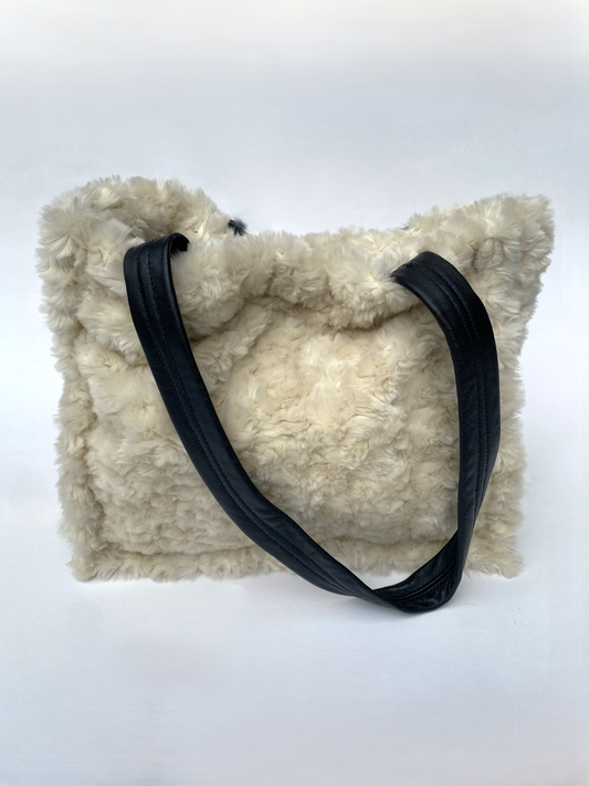 Faux Fur With Leather Strap Tote