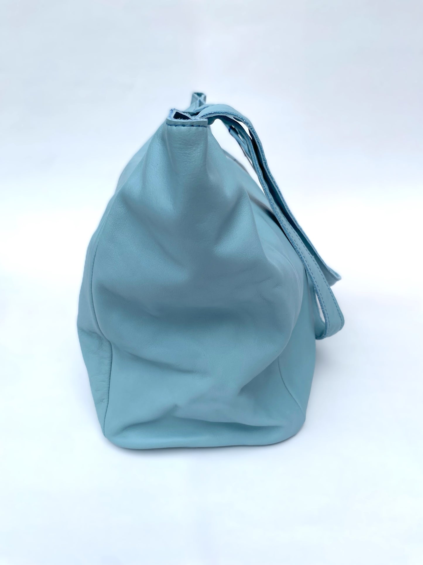 Large Leather Designer Tote (Pastel Blue)