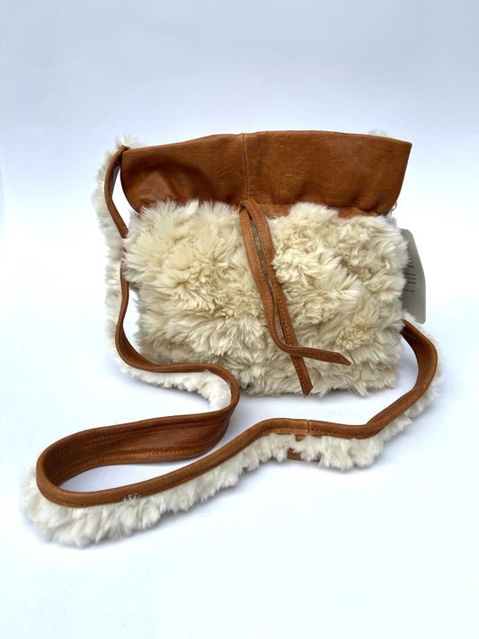 Brown Leather and Faux Sherpa Shoulder Bag
