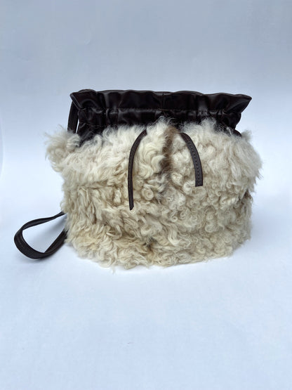 Leather and Real Curly Hair Sheep Fur Shoulder Bag