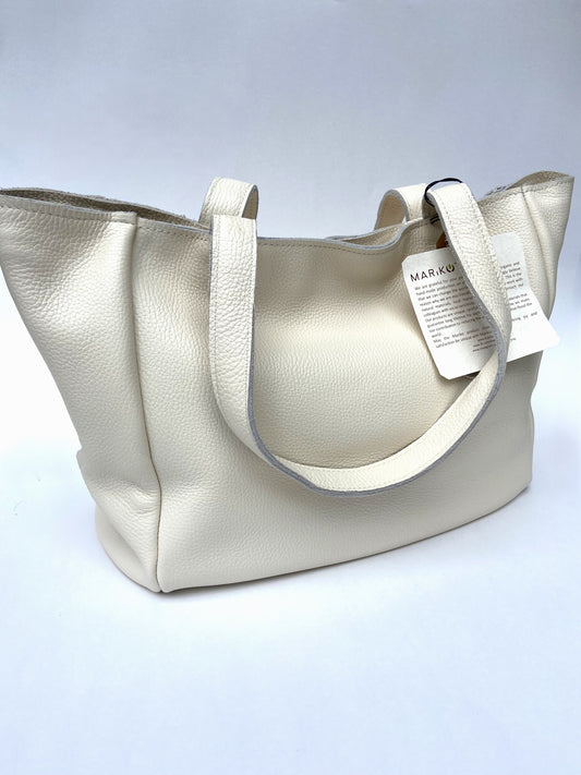 Large Leather Designer Tote (Milk White)