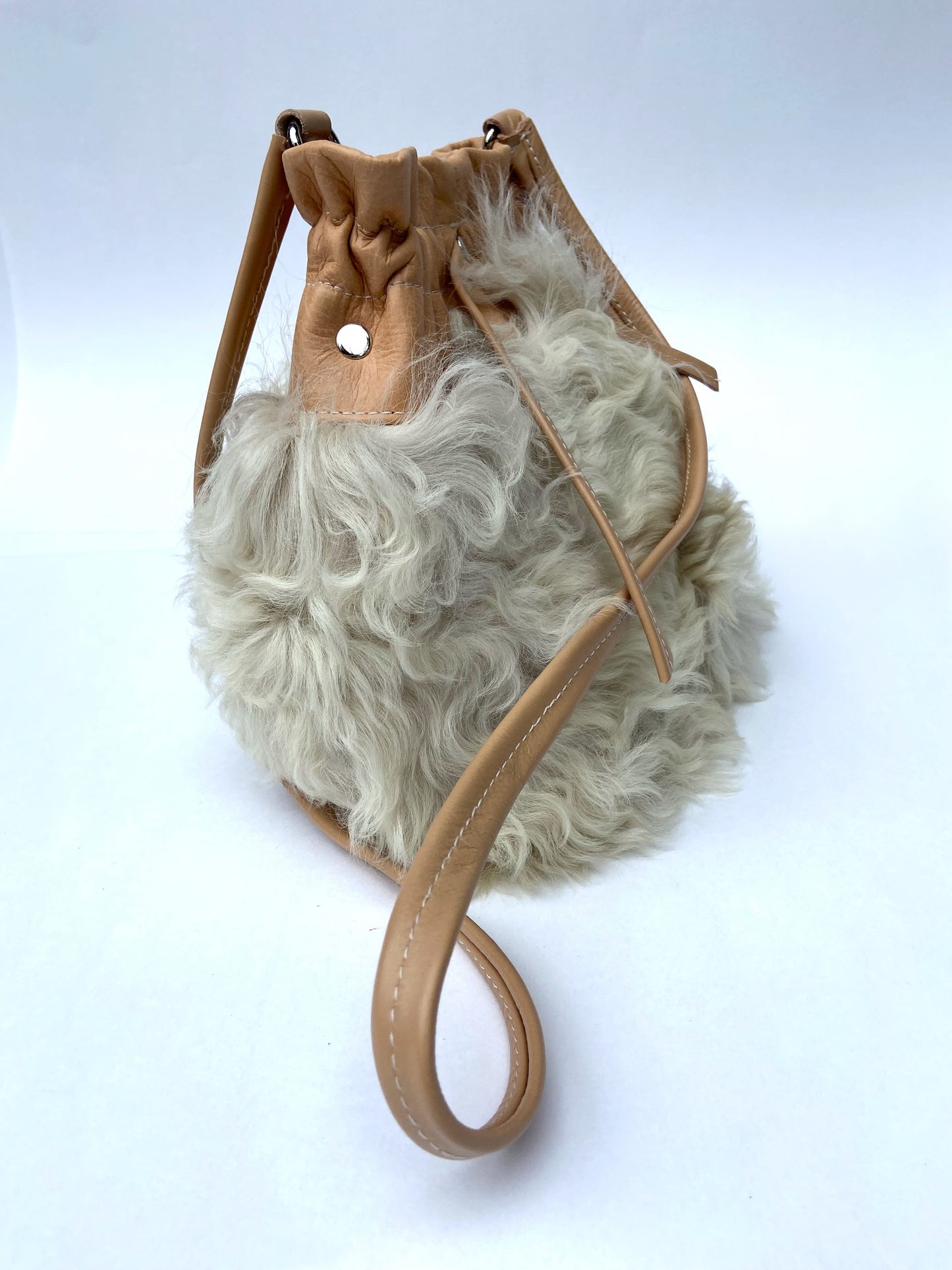 Nude Leather and Real Sherpa Shoulder Bag