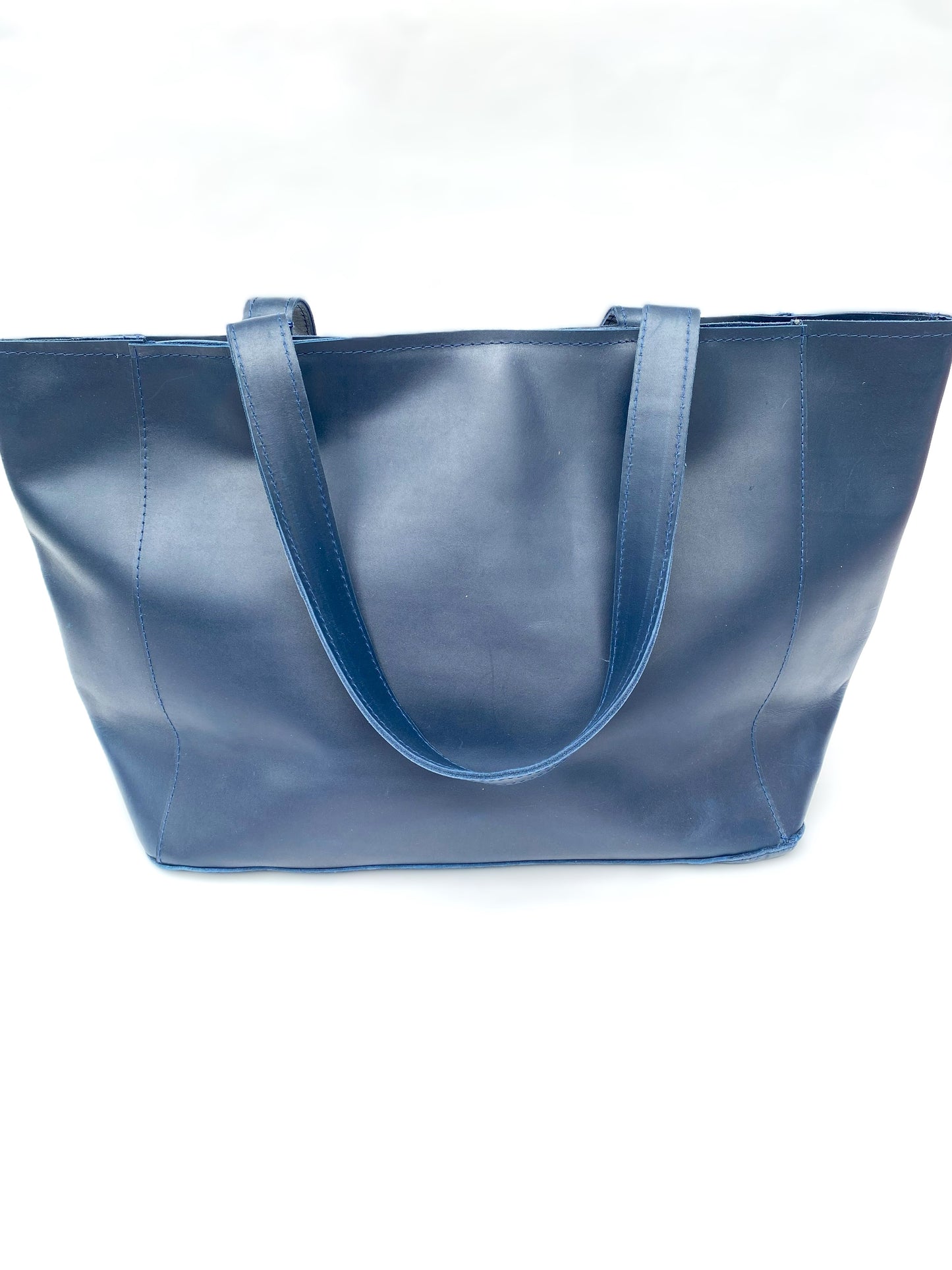 Large Leather Designer Tote (Dark Denim Blue)