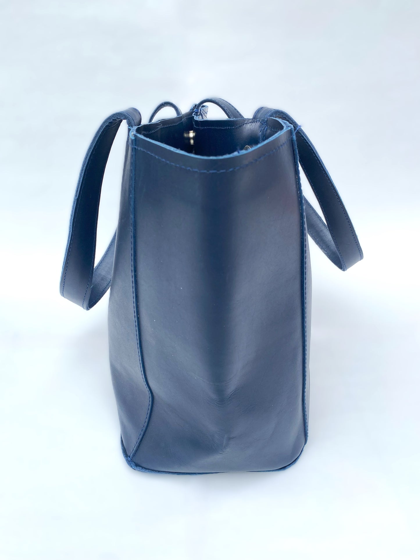 Large Leather Designer Tote (Dark Denim Blue)