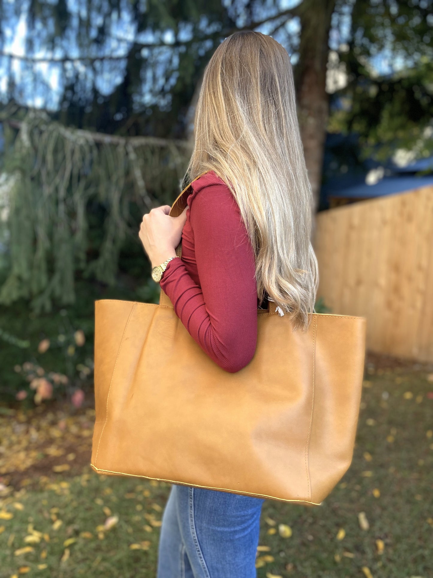 Large Leather Designer Tote (Golden Brown)